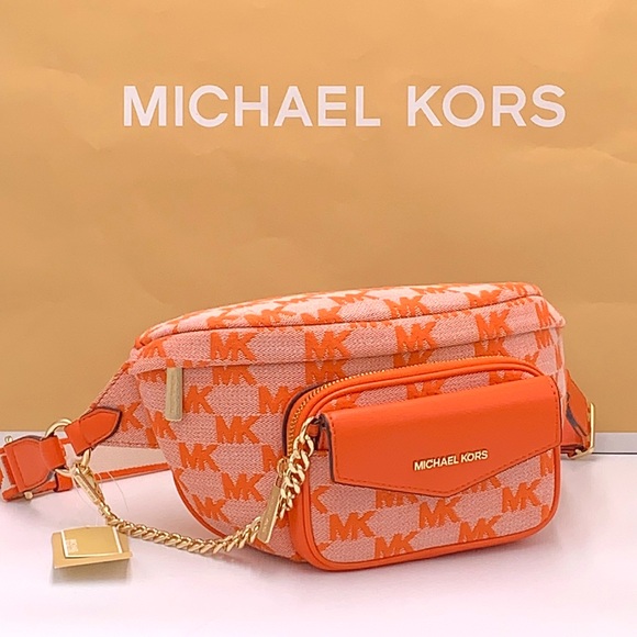 MICHAEL KORS Maisie Large Logo 2-in-1 Sling Waist Fanny Pack Crossbody Poppy NWT - Picture 1 of 16